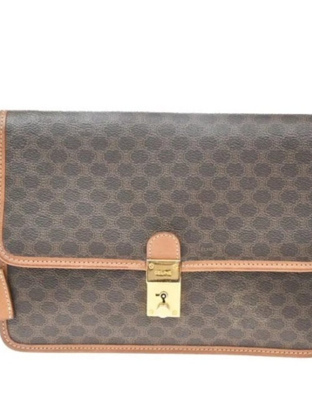 CELINE Logo Macadam Pattern Clutch Hand Bag PVC Leather Brown GHW Italy 60KD710